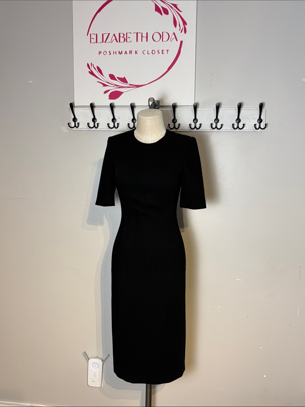 Judith And Charles Black Sheath Dress - Classic Short Sleeve Midi